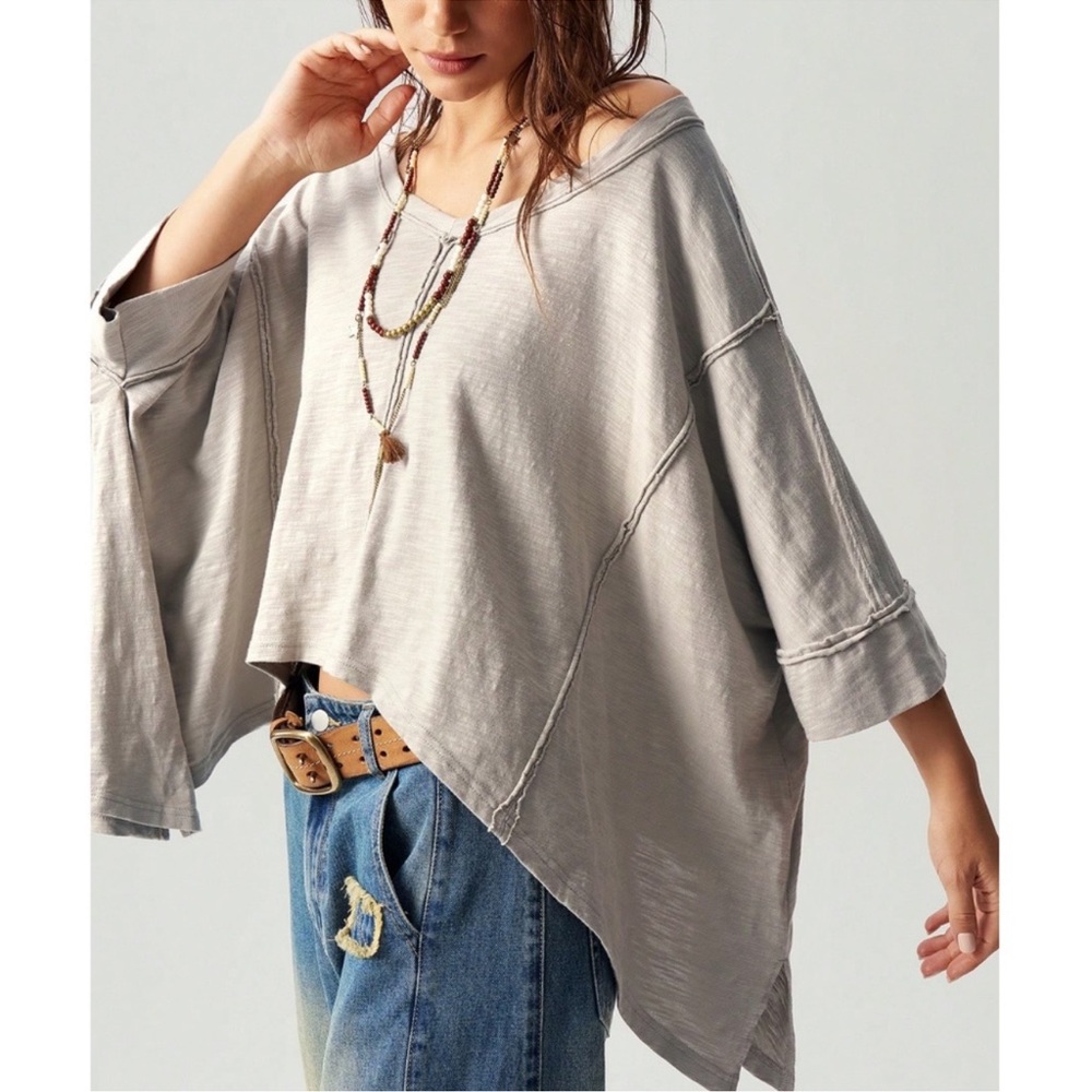 Plus Solid Reverse Stitch Oversized Wide Round Neck Short Sleeve Top 2X 3X